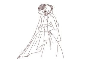 結婚式 洋装カップル　線画イラスト