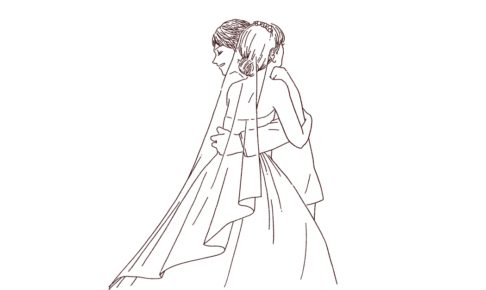 結婚式 洋装カップル　線画イラスト