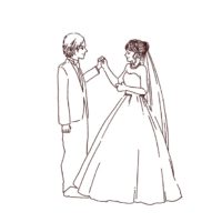 結婚式 洋装カップル 線画 ウェディングイラスト