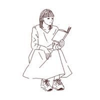 座って本を読む女性,フリーイラスト,線画イラスト,フリー素材