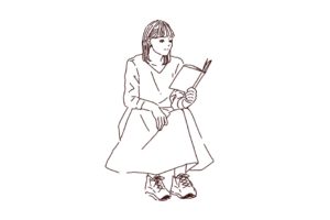 座って本を読む女性,フリーイラスト,線画イラスト,フリー素材