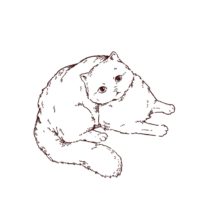 くつろいでいる猫さんの線画イラスト