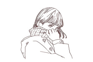 冬服 こちらを見つめる女性 線画イラスト