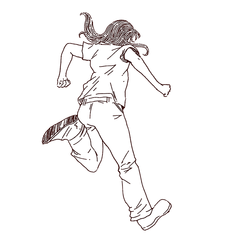 ジャンプする女性の線画イラスト