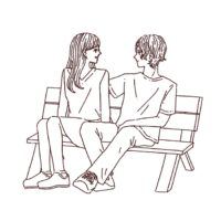 ベンチに座る仲良しカップルのイラスト，フリーイラスト,フリー素材,線画イラスト