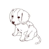 子犬（ビーグル犬）のおすわりイラスト，フリーイラスト,フリー素材,線画イラスト