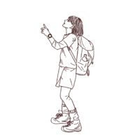 山ガール 登山好きな女性 線画イラスト