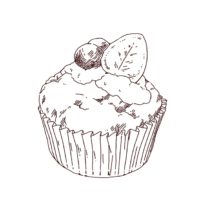 カップケーキの線画イラスト