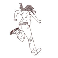 ジャンプする女性の線画イラスト